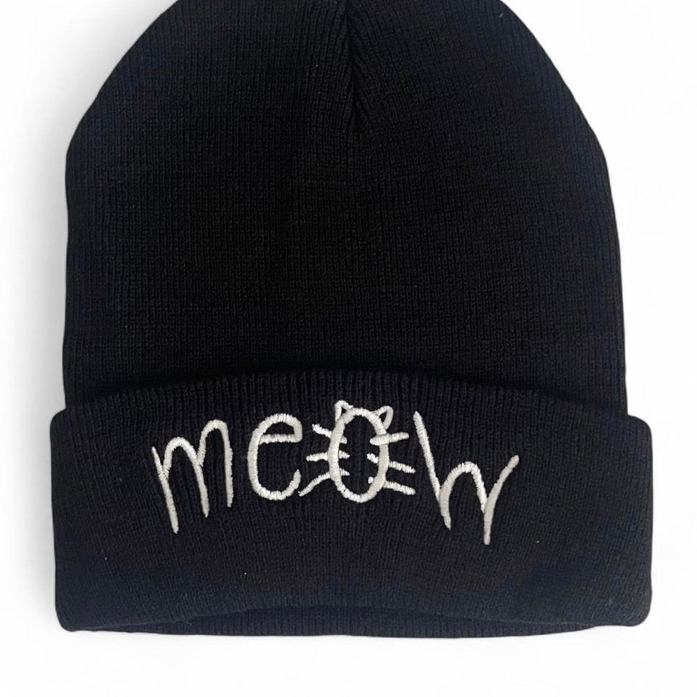 Black 'Meow' Knit Beanie